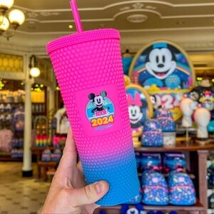 2024 Walt Disney World Starbucks Mickey Mouse Neon Pink Blue Tumbler